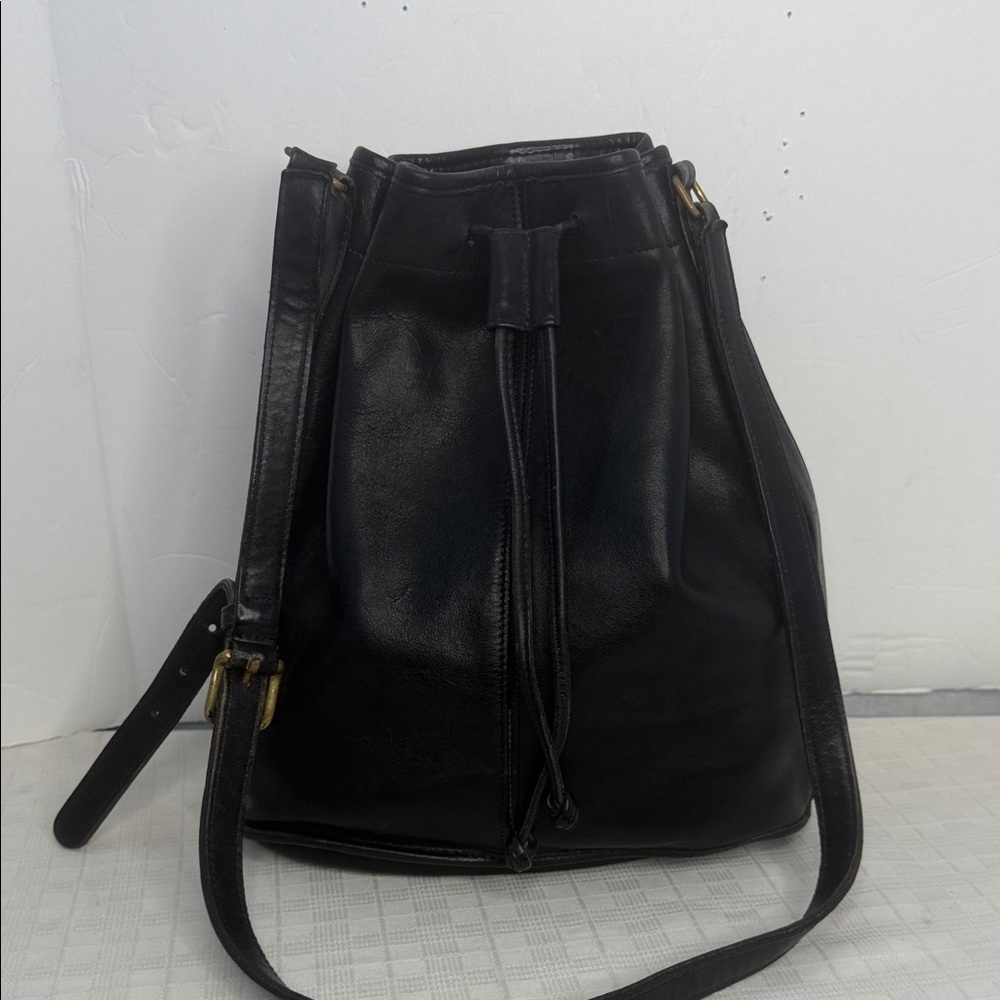 1990's COACH Classic Lula's Legacy black leather drawstring bucket MADE IN USA